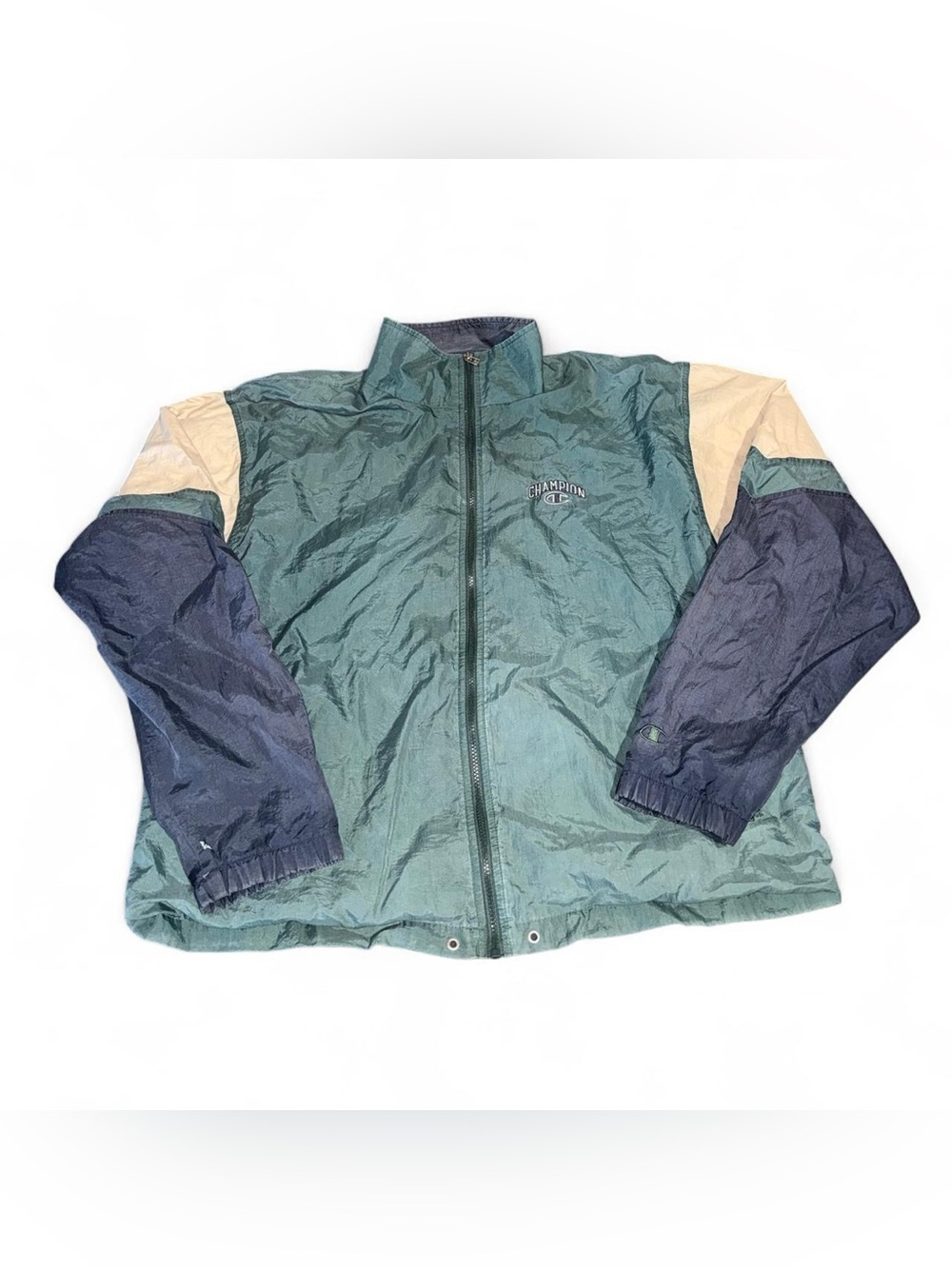 Champion Colorblock Windbreaker Jacket in Green, Navy & Cream